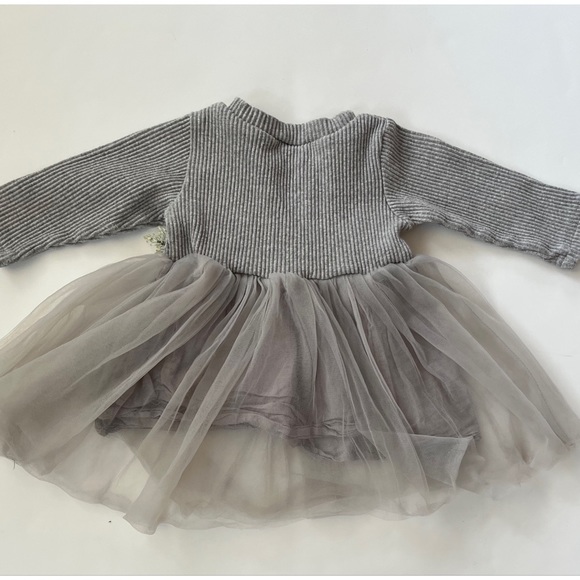 Baby Girl Gray Long Sleeve Floral Pattern Mesh Layered Tutu Dress 6M - Picture 5 of 7